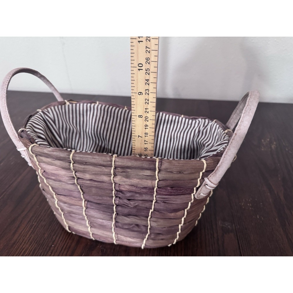 Small Wicker Basket with Fabric Liner & Handles Decorative Storage Basket Brown - Picture 7 of 7